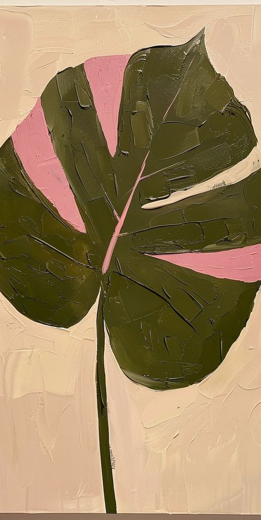 Pink banded leaf on plastered white