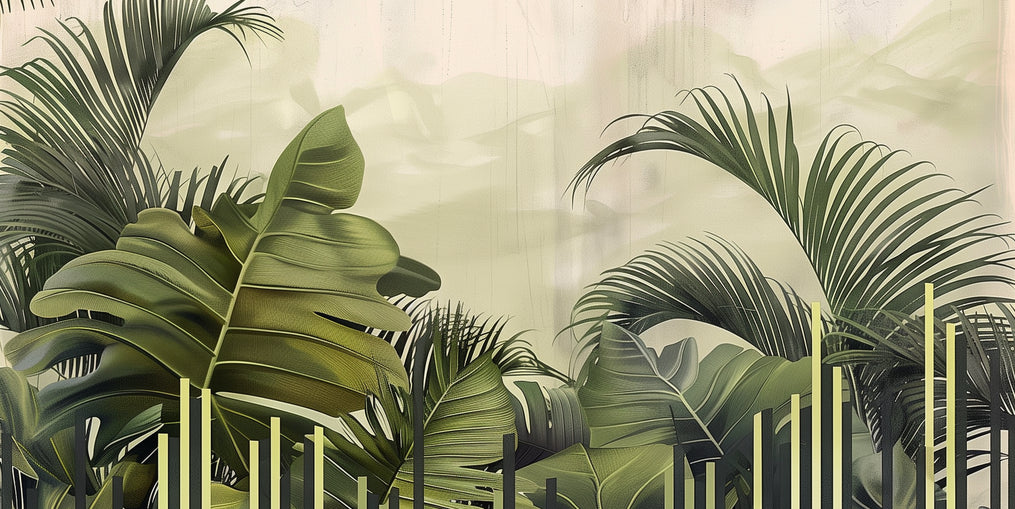 Pale sky over green fronds