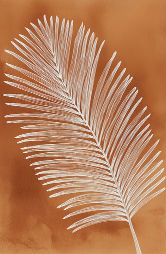 Palm frond in white ink