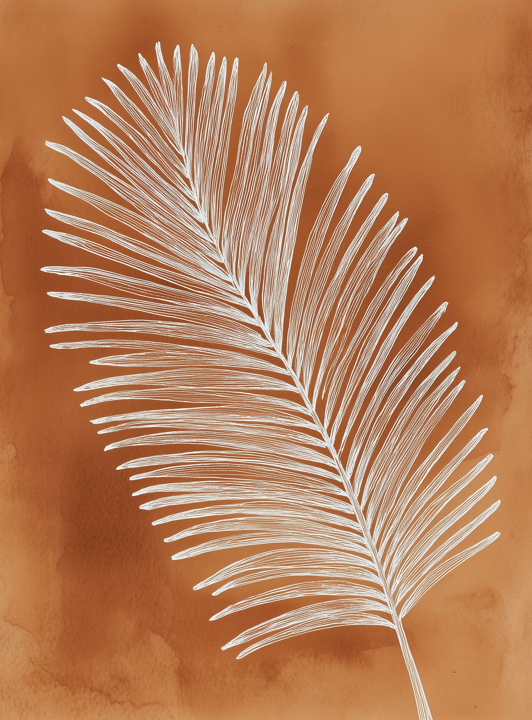 Palm frond in white ink