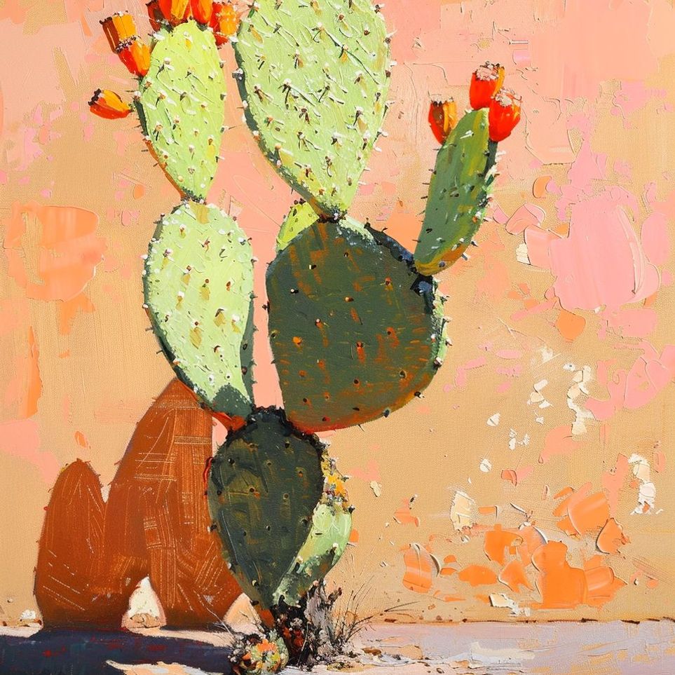 Prickly pear in sunlit plaster