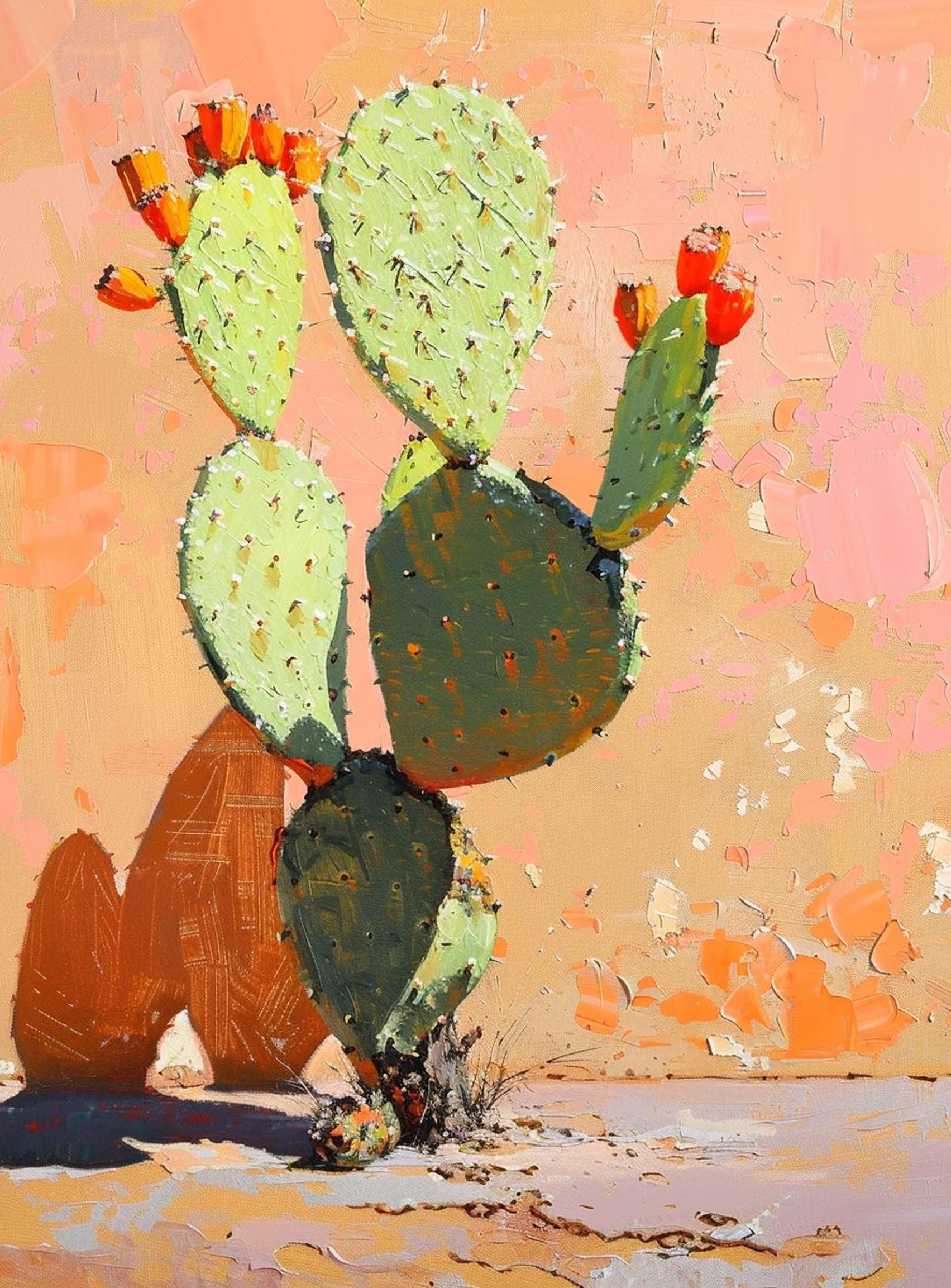 Prickly pear in sunlit plaster