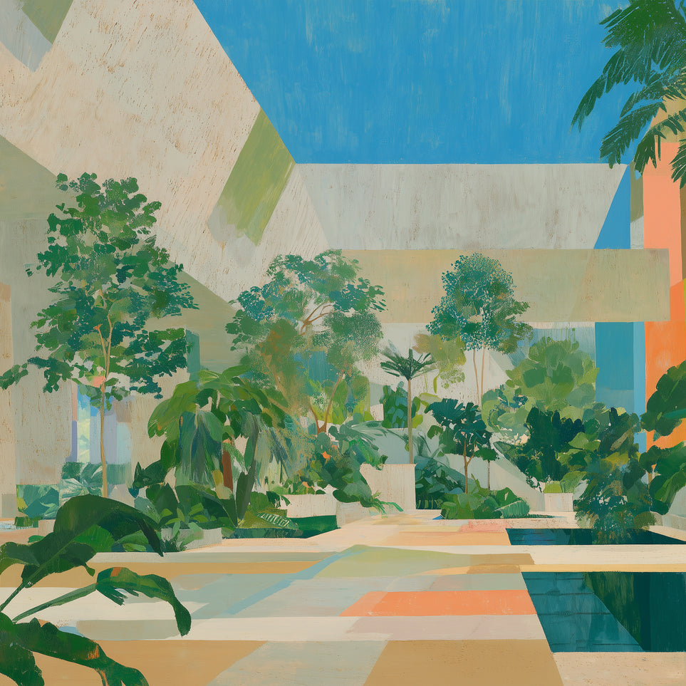 Courtyard where trees meet walls
