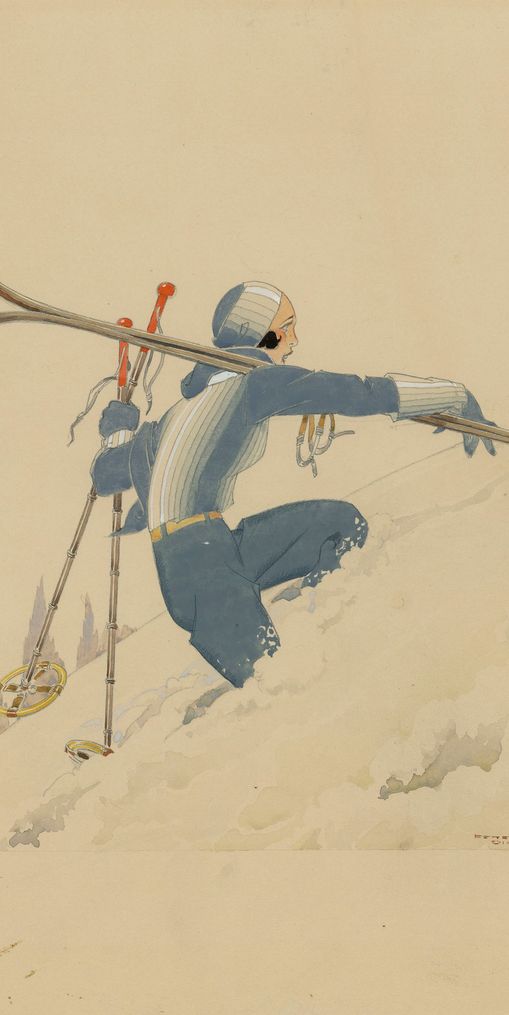 Blue skier in pale snow