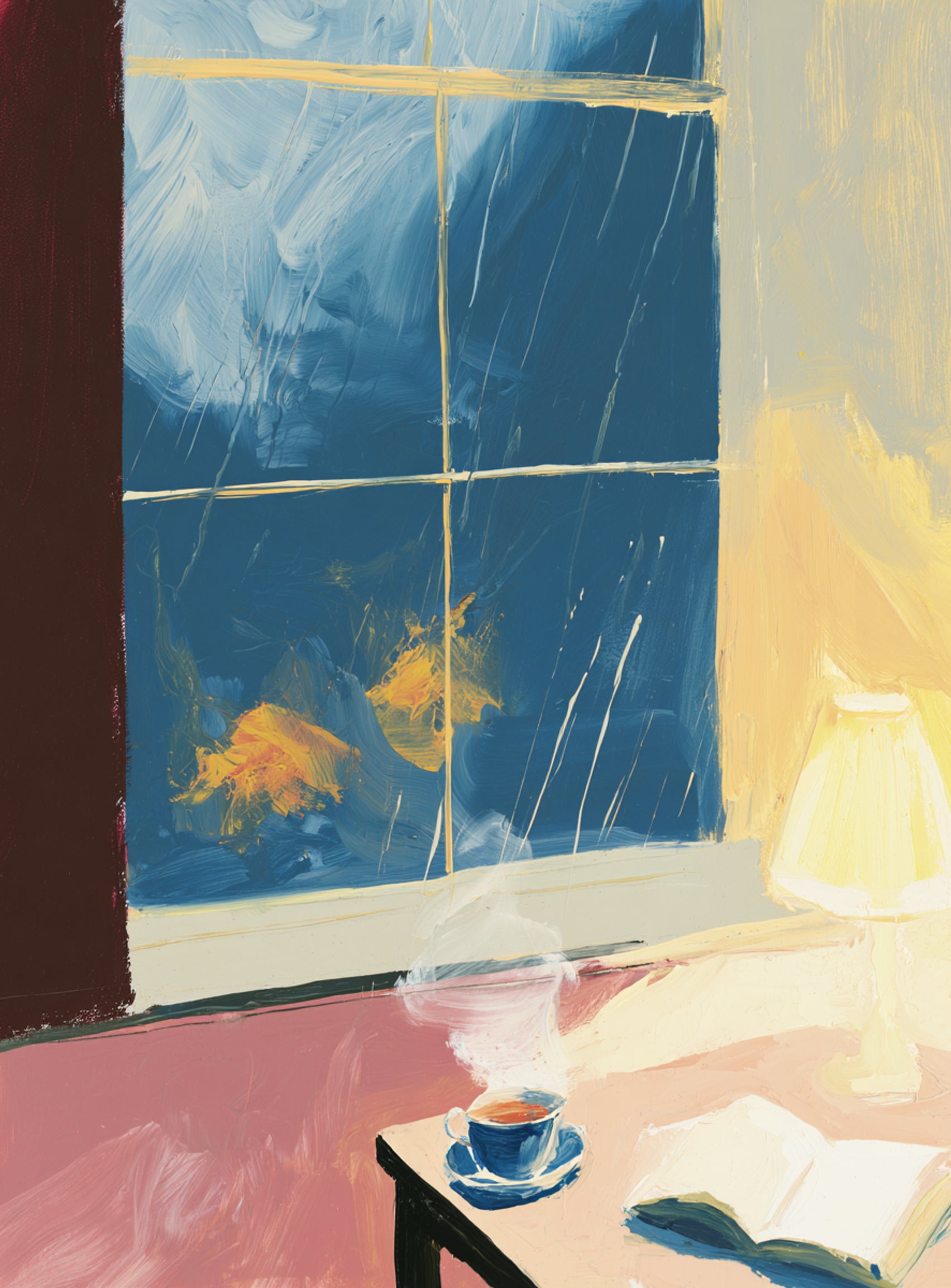 Lamplight on the rainy window