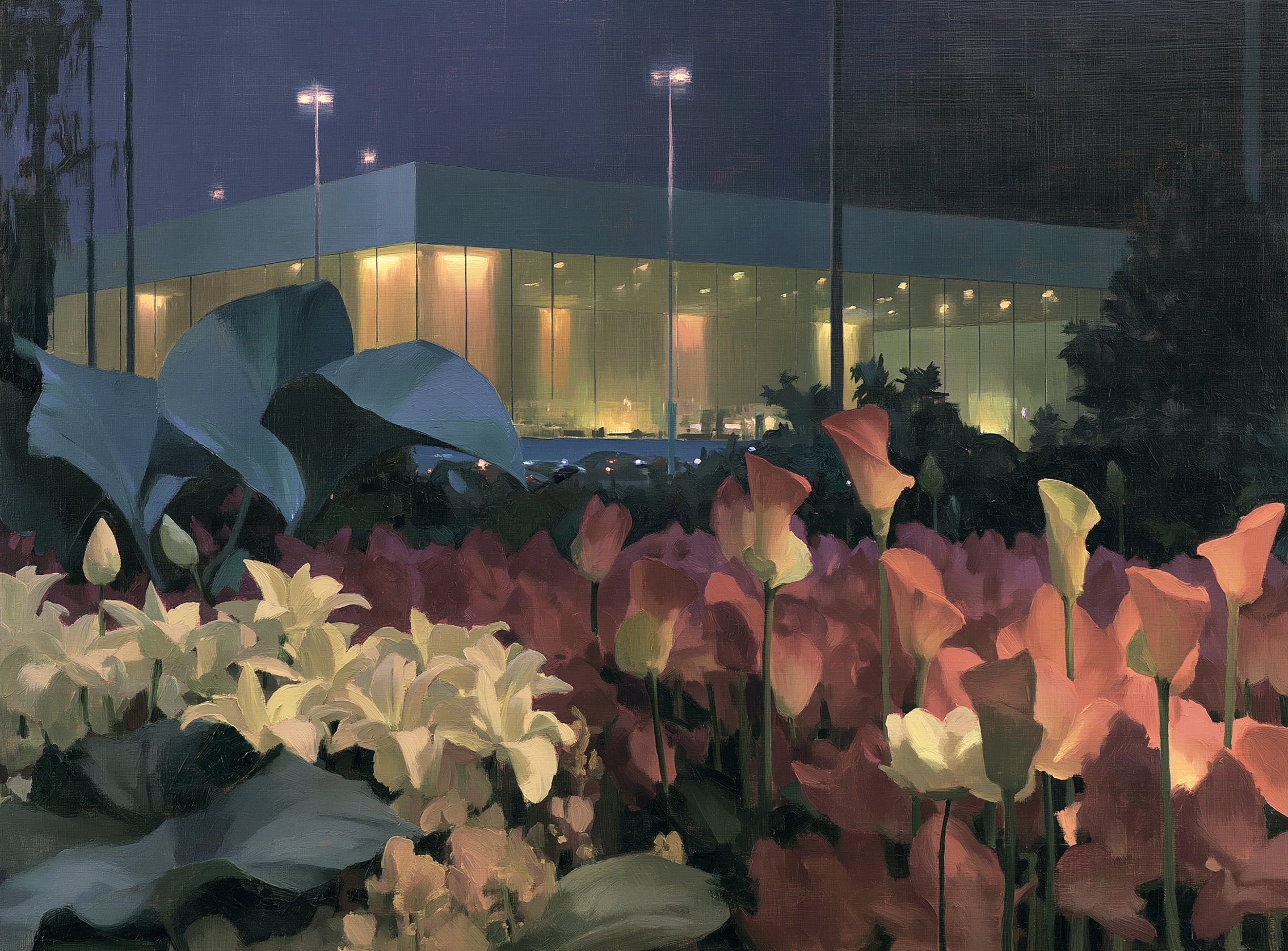 Calla lilies by the glass hall