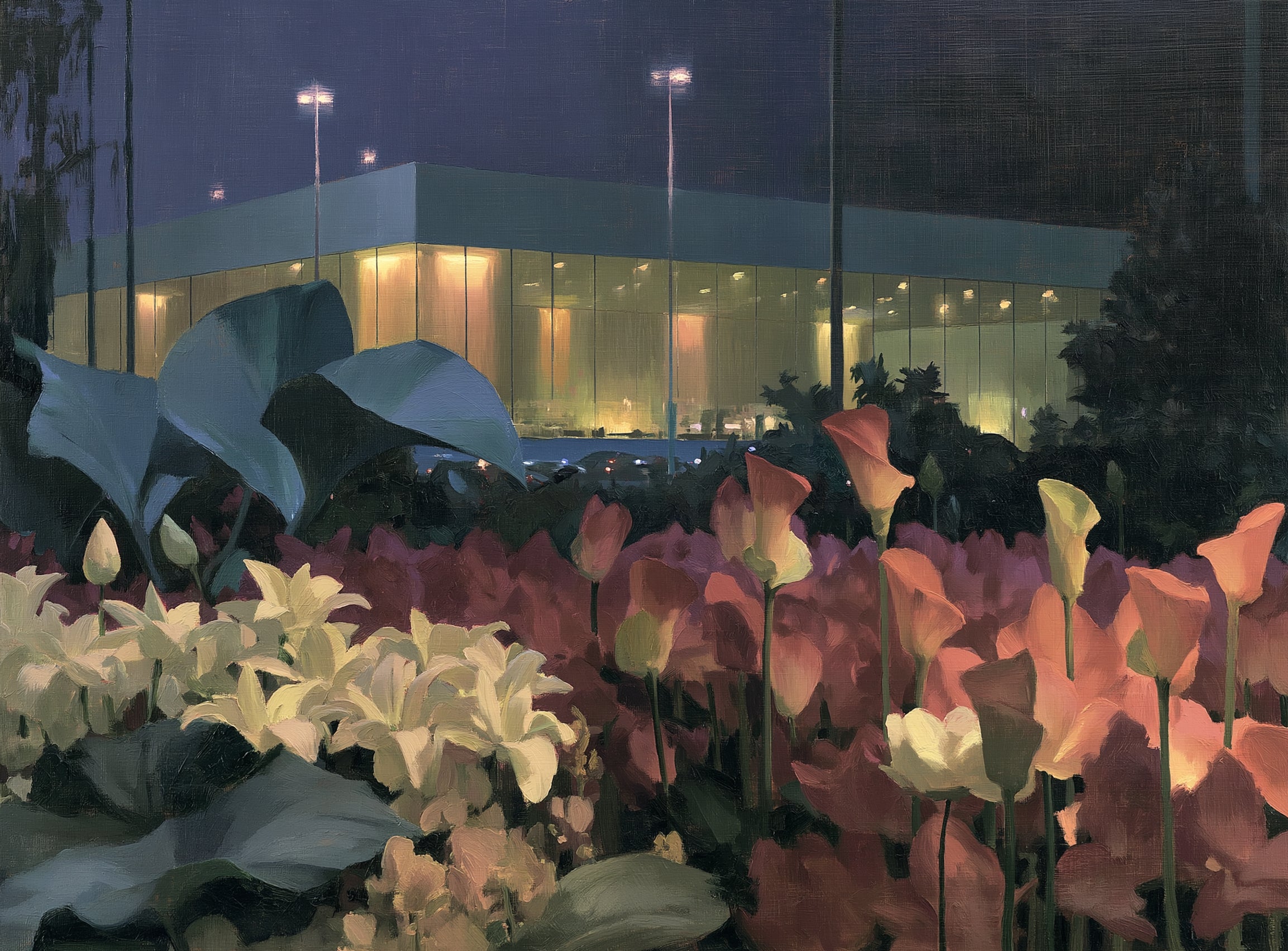 Calla lilies by the glass hall