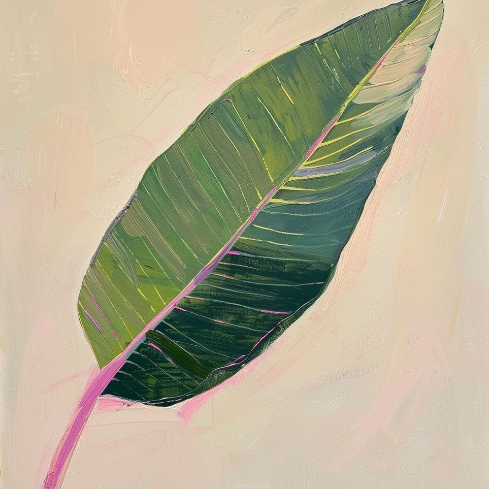 Green leaf with pink spine