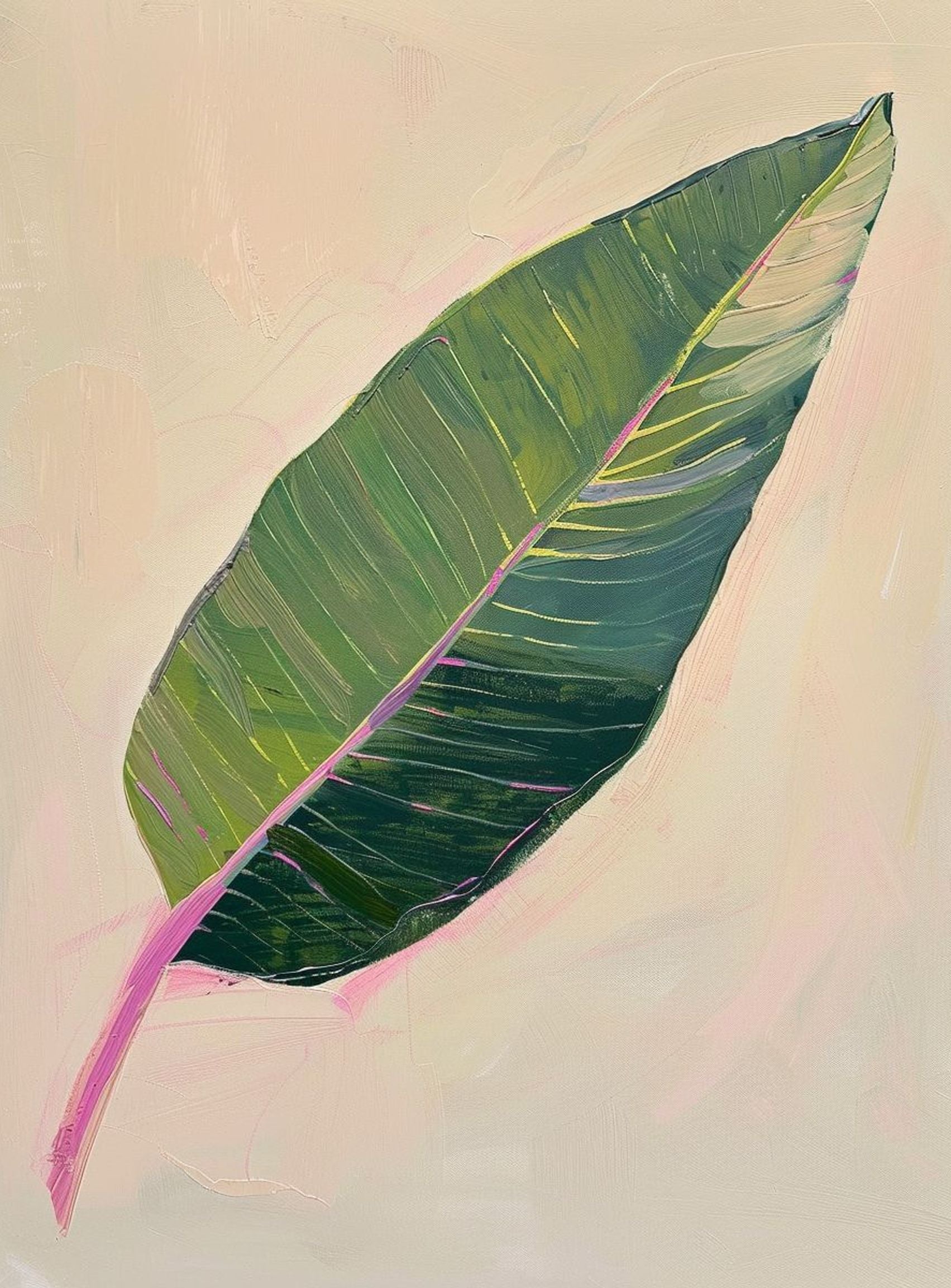 Green leaf with pink spine