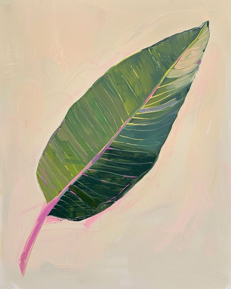 Green leaf with pink spine