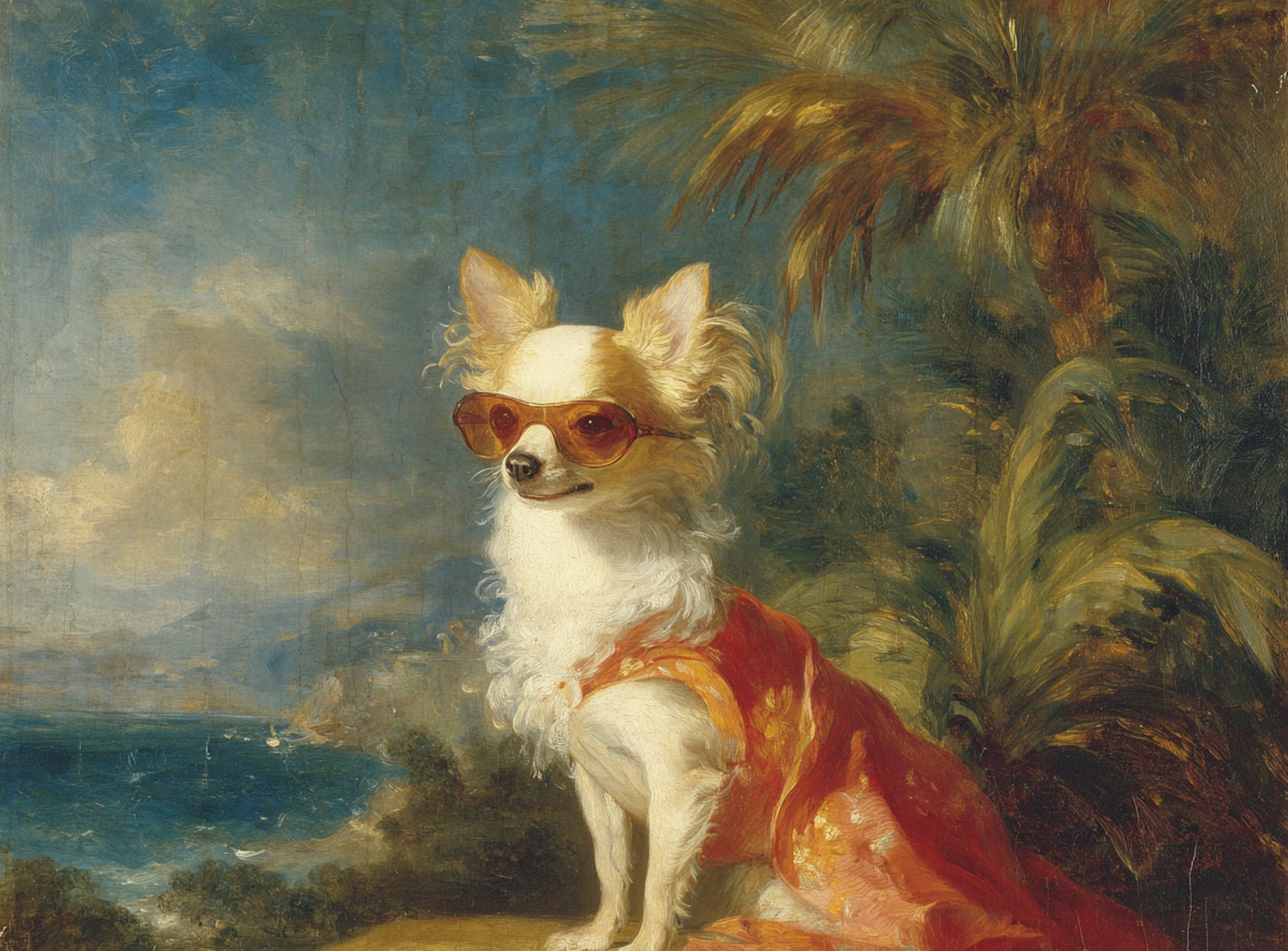 Sunglasses on the seaside dog
