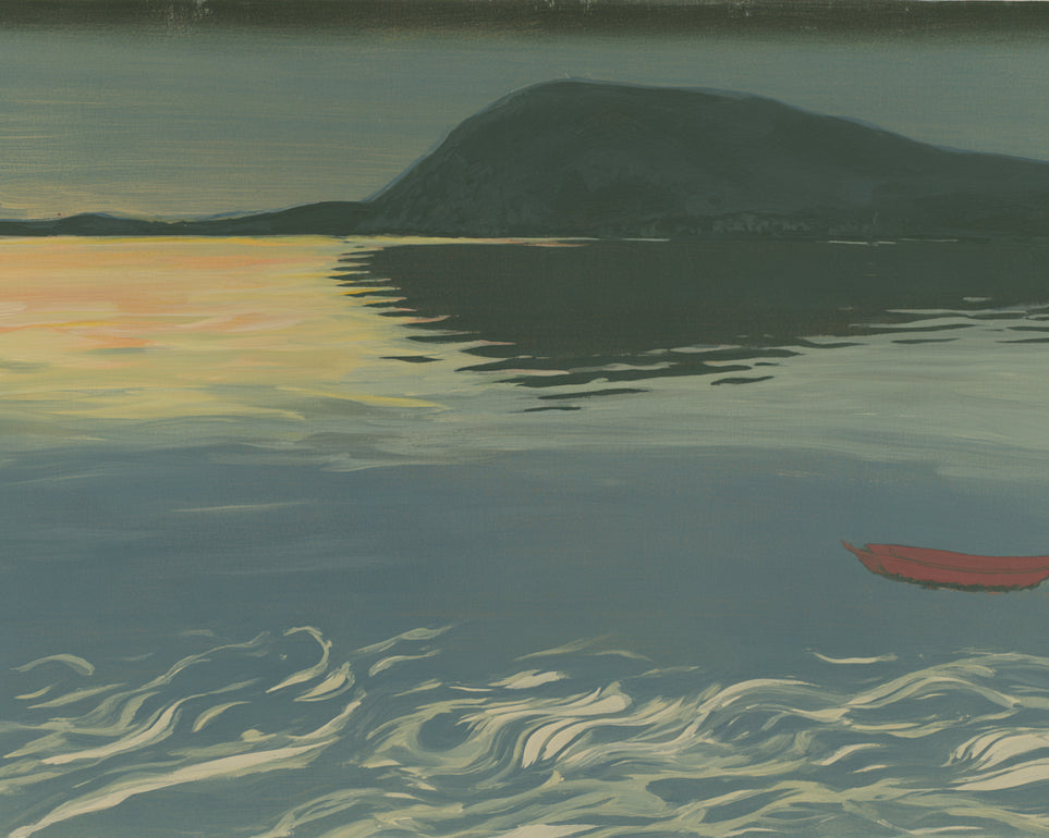 Red boat on still water