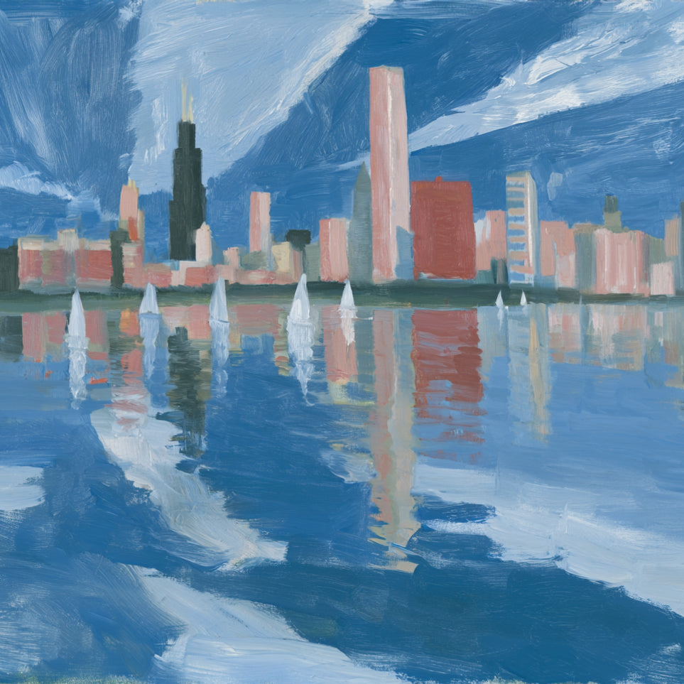 Sailboats before the mirrored skyline