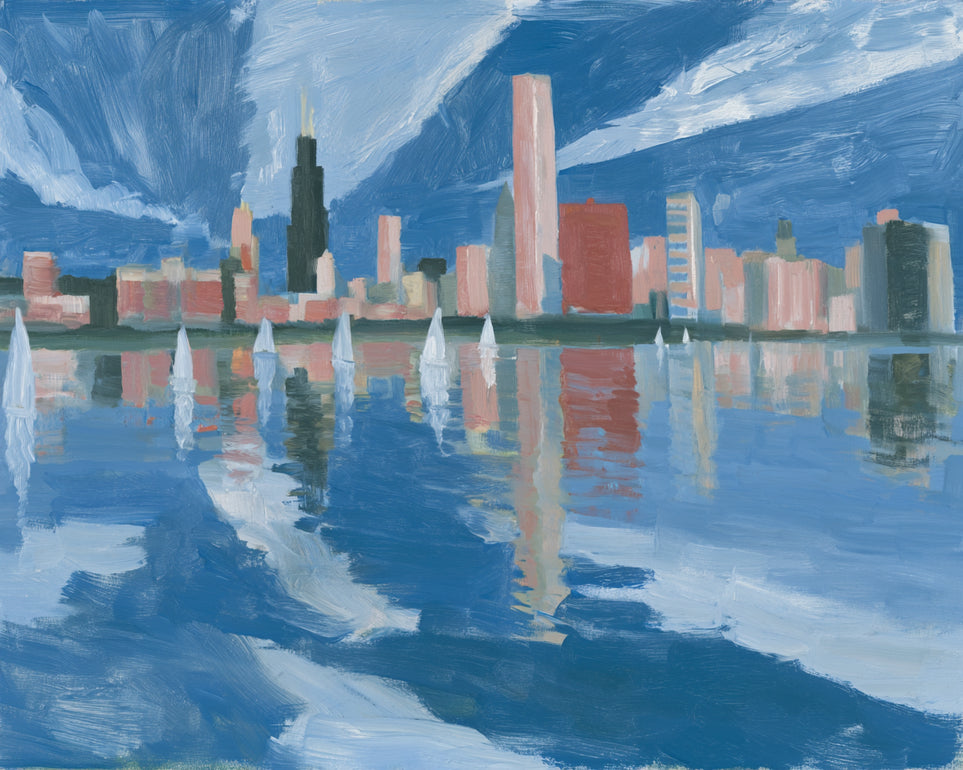 Sailboats before the mirrored skyline