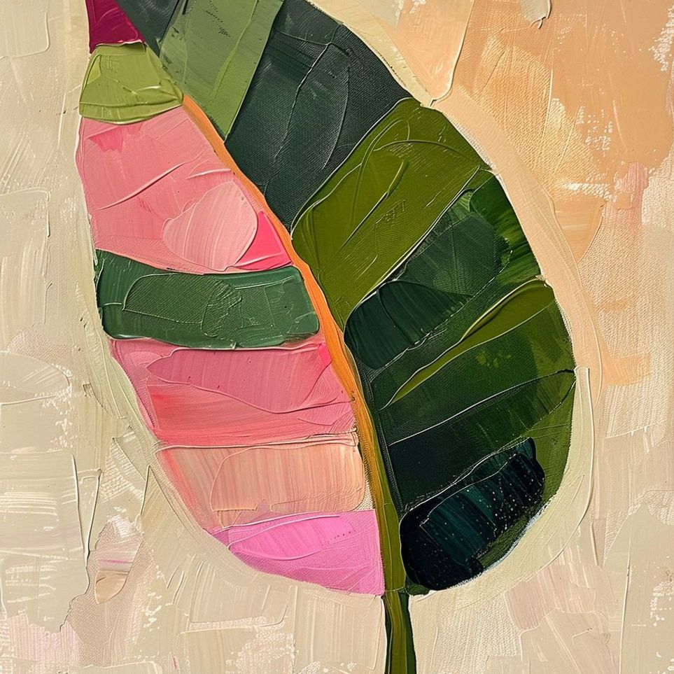 Pink light on a green leaf