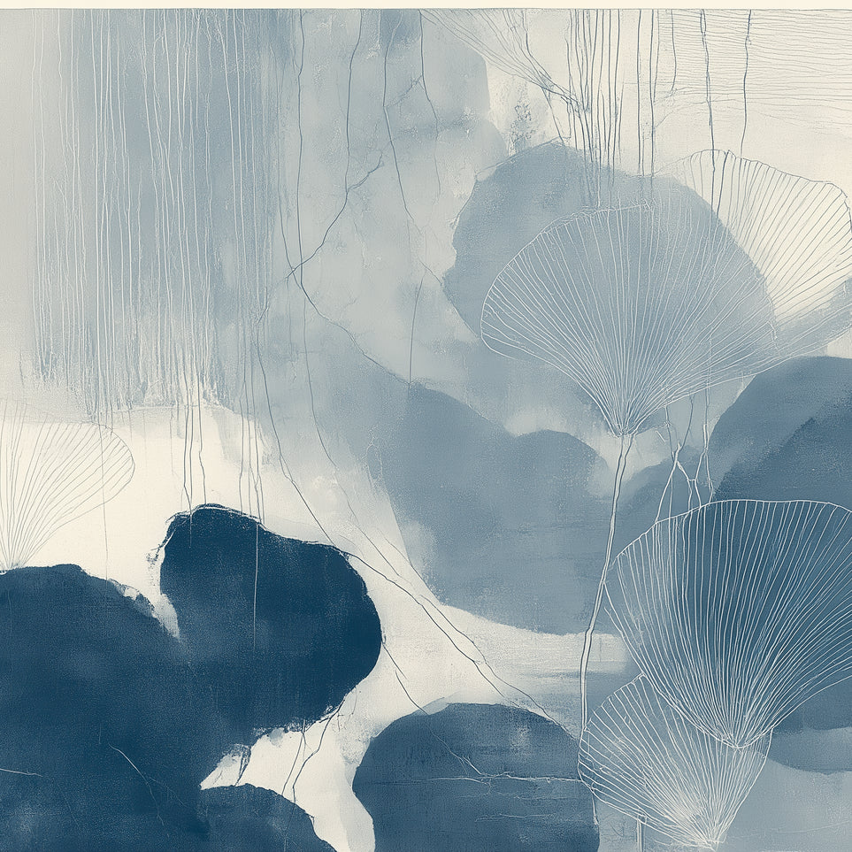 Fan leaves in blue wash