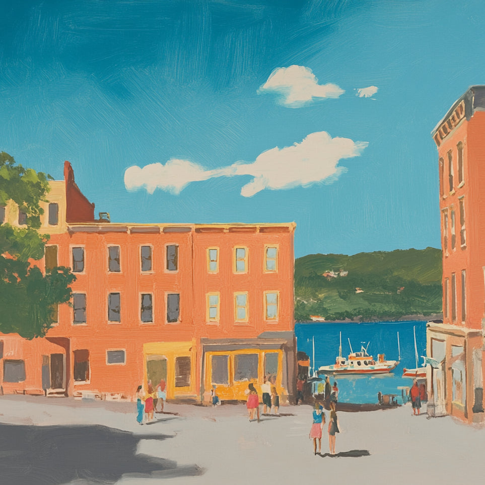 Sunlit street to the harbor