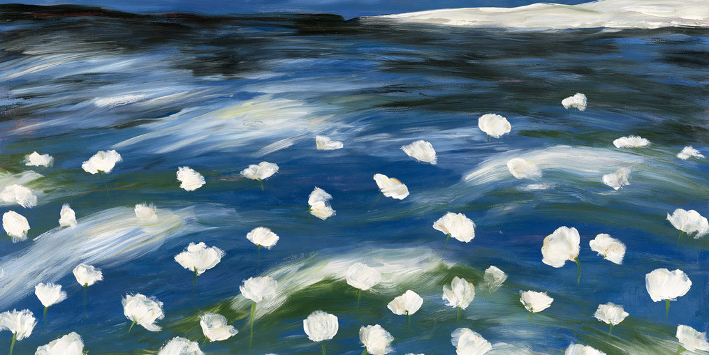 White flowers in blue wind