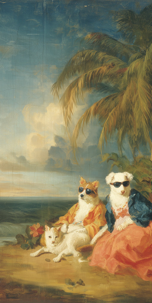 Sunglasses dogs under palms