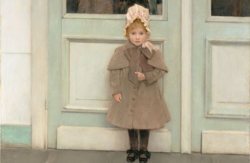 A child beneath pale doors