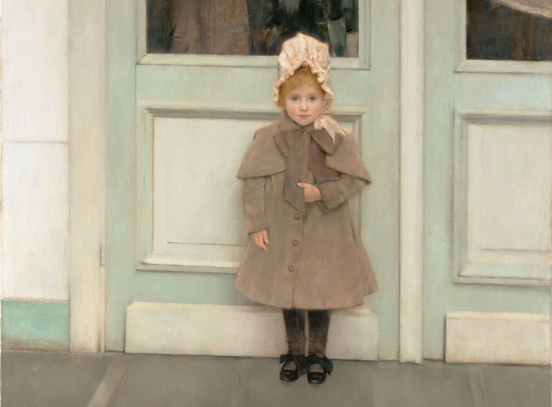 A child beneath pale doors