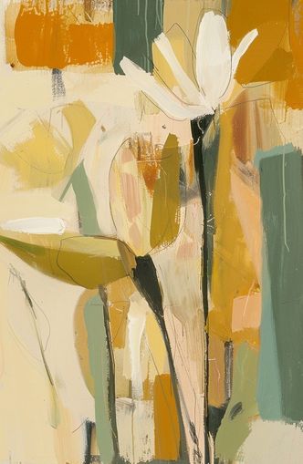 White flower in ochre blocks