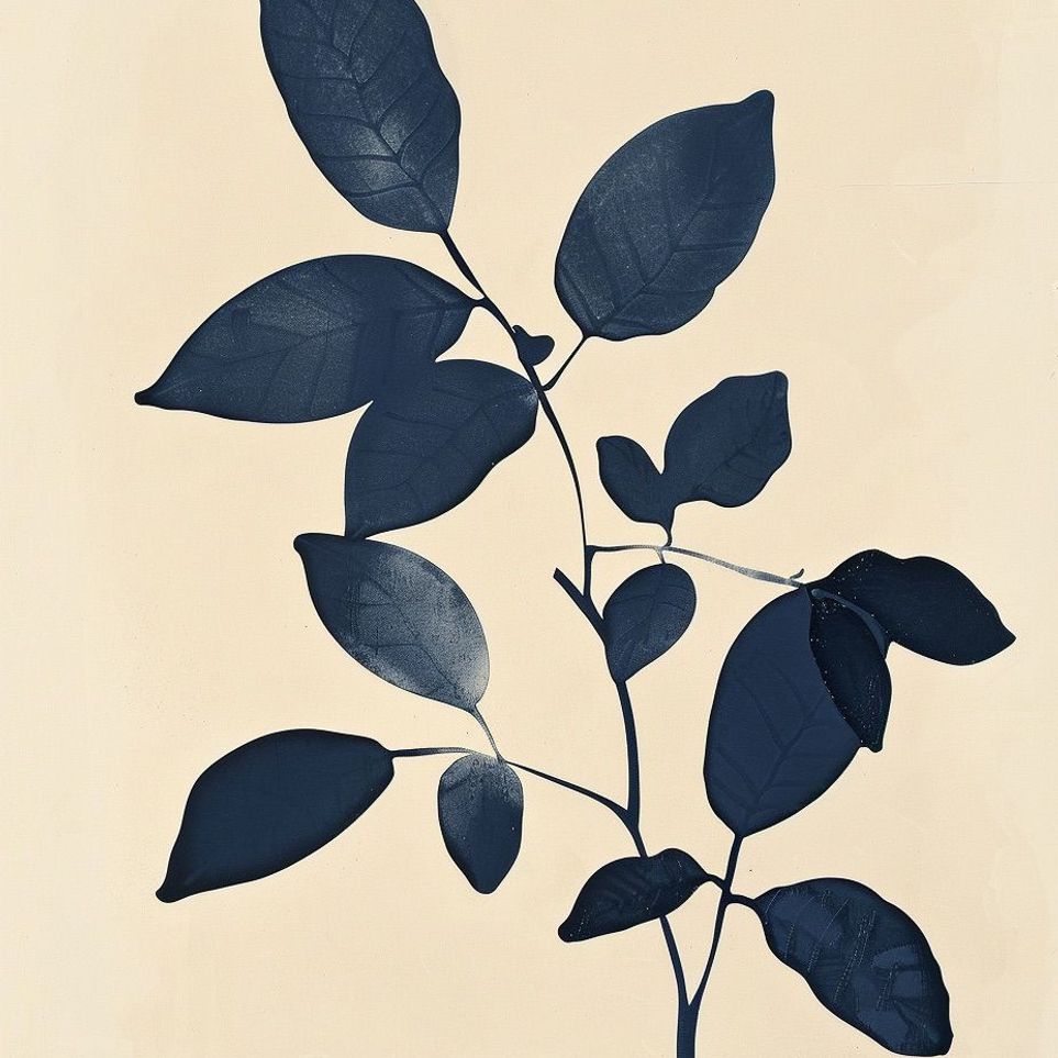 Indigo leaves on cream