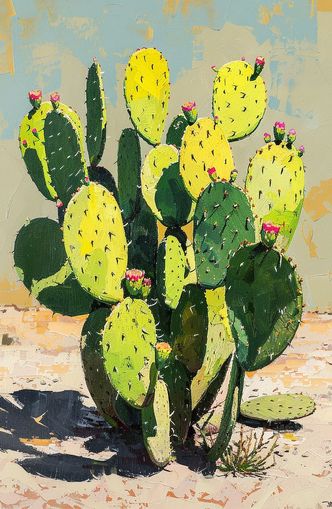 Yellow light on cactus pads