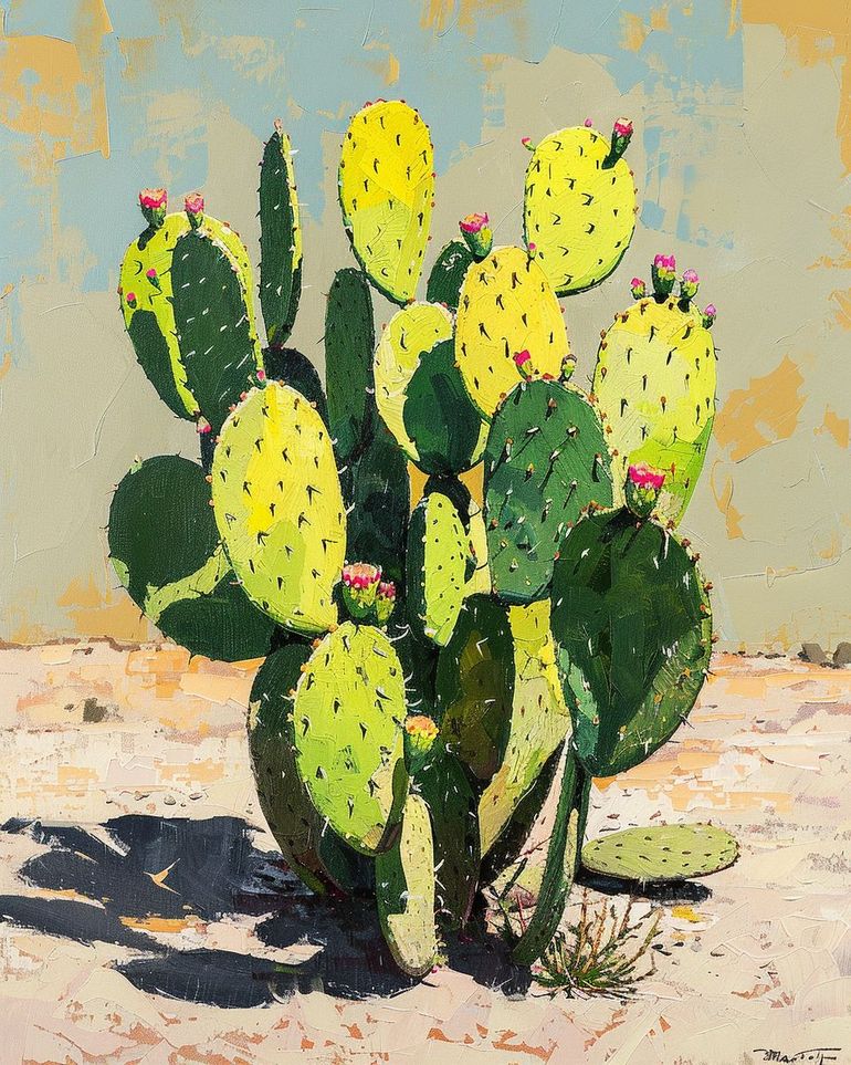 Yellow light on cactus pads