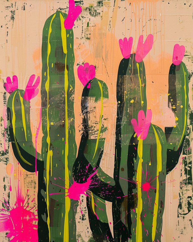 Pink blooms on cacti