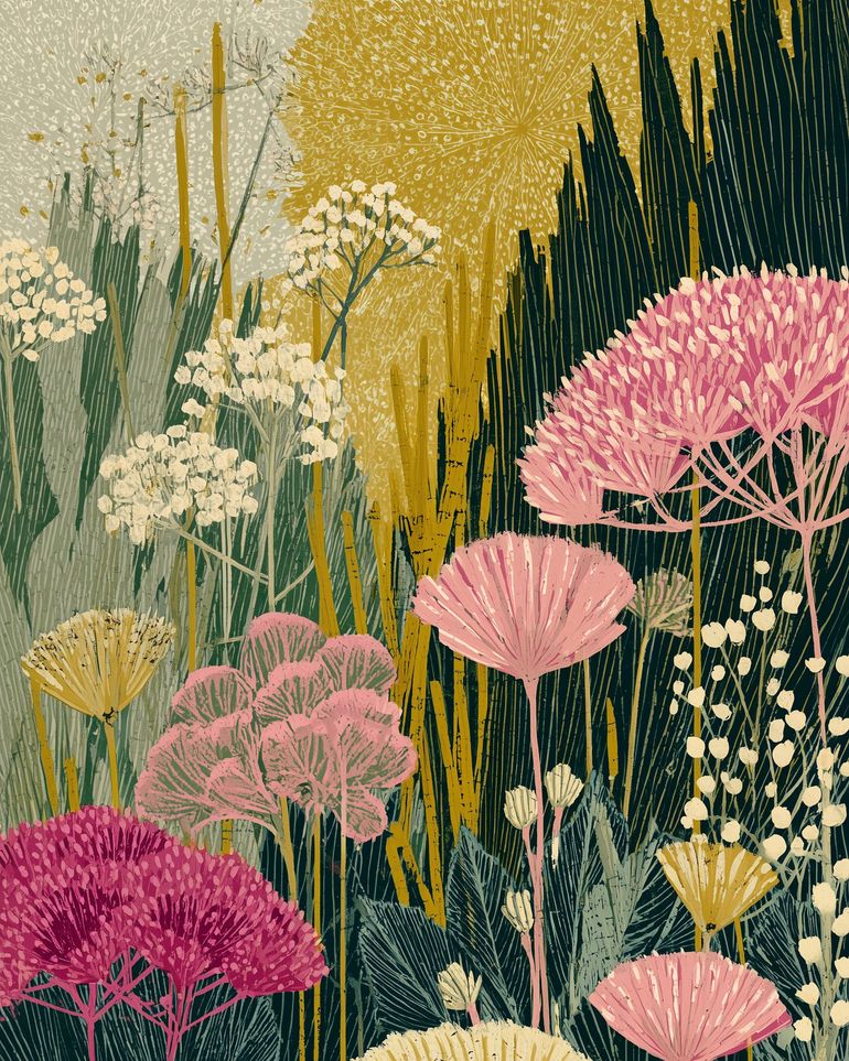 Wildflowers pressing into dusk