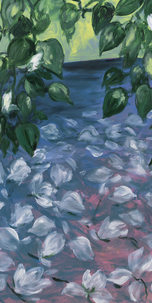 White petals on blue pond