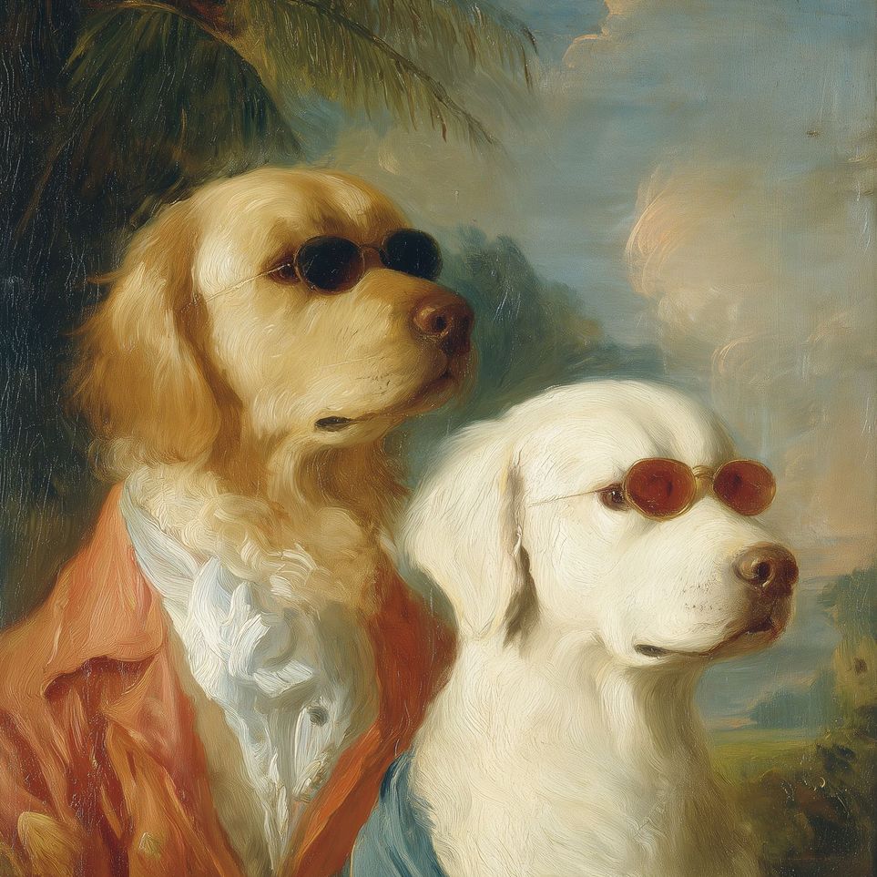 Two dogs in sunglasses