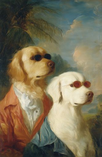 Two dogs in sunglasses