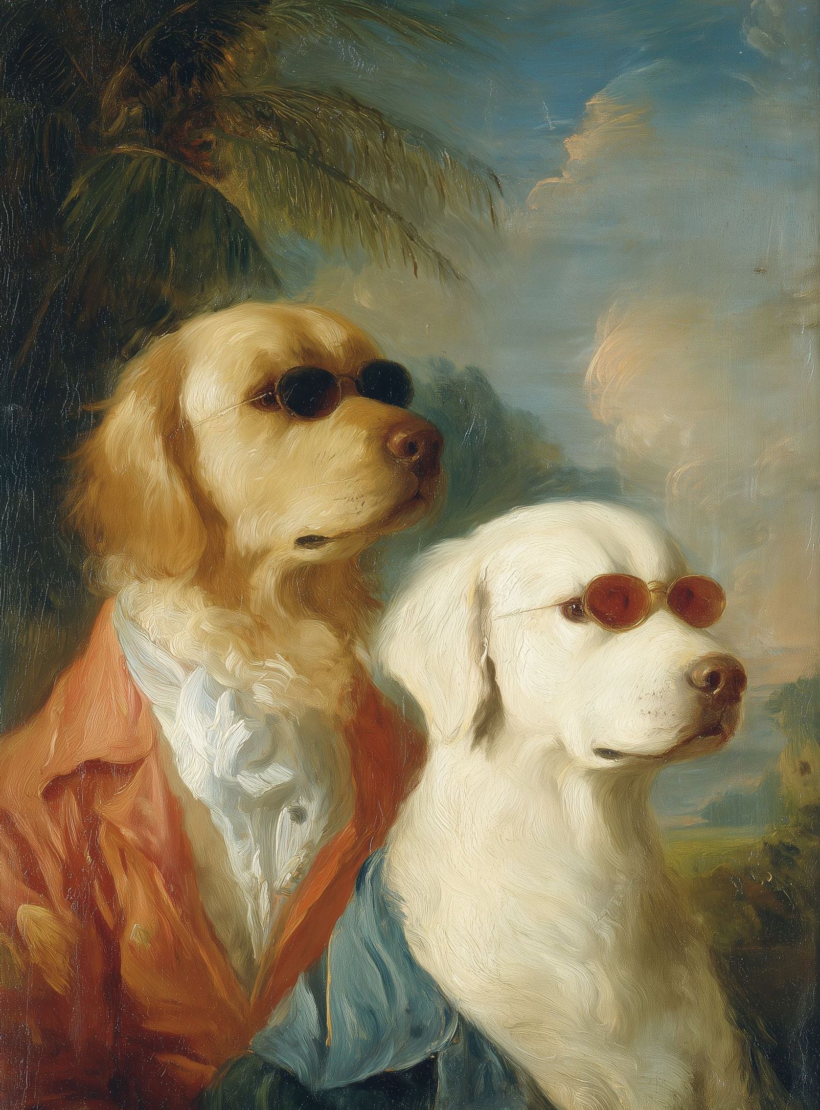 Two dogs in sunglasses