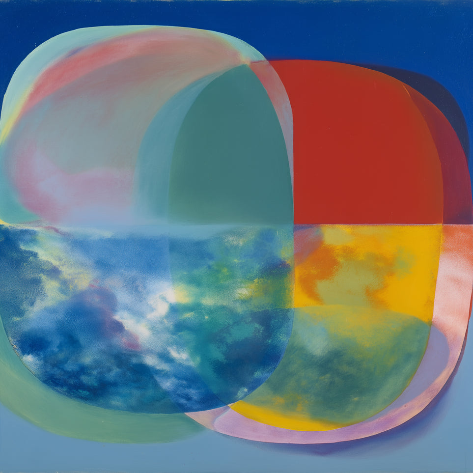 Translucent overlaps on blue field