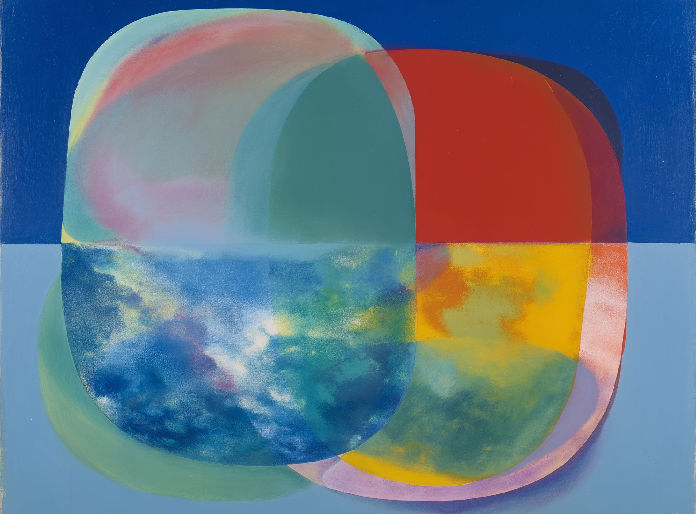 Translucent overlaps on blue field