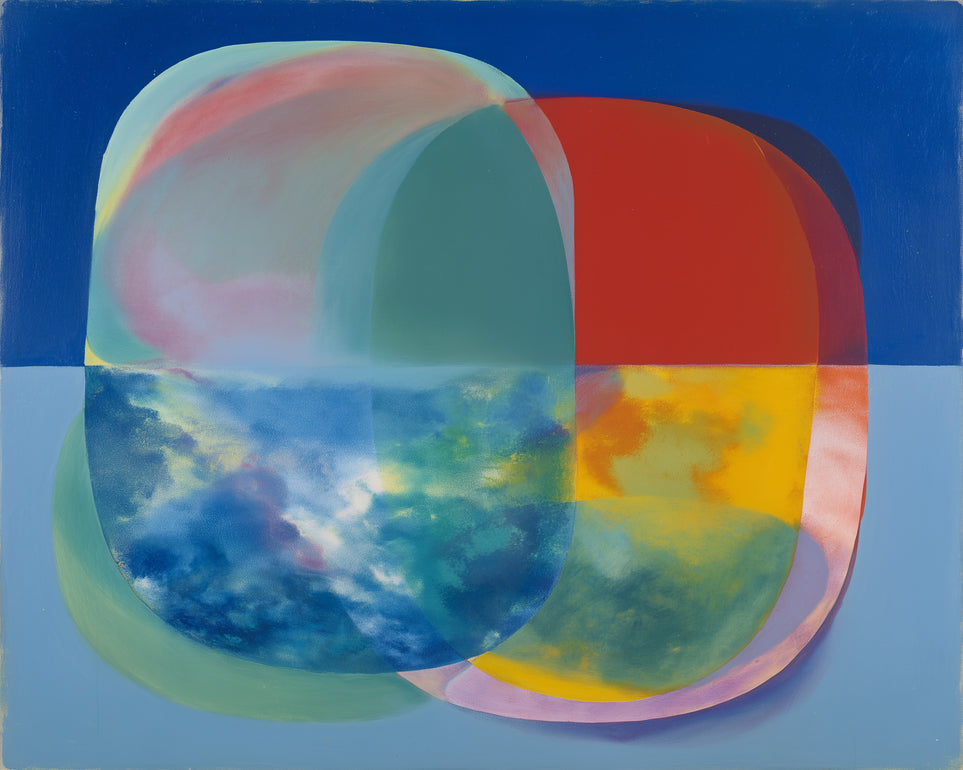 Translucent overlaps on blue field