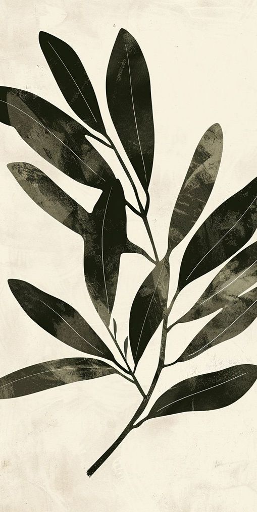 Charcoal leaves on ivory paper