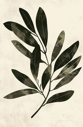 Charcoal leaves on ivory paper