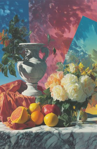 Urn and roses in hard light