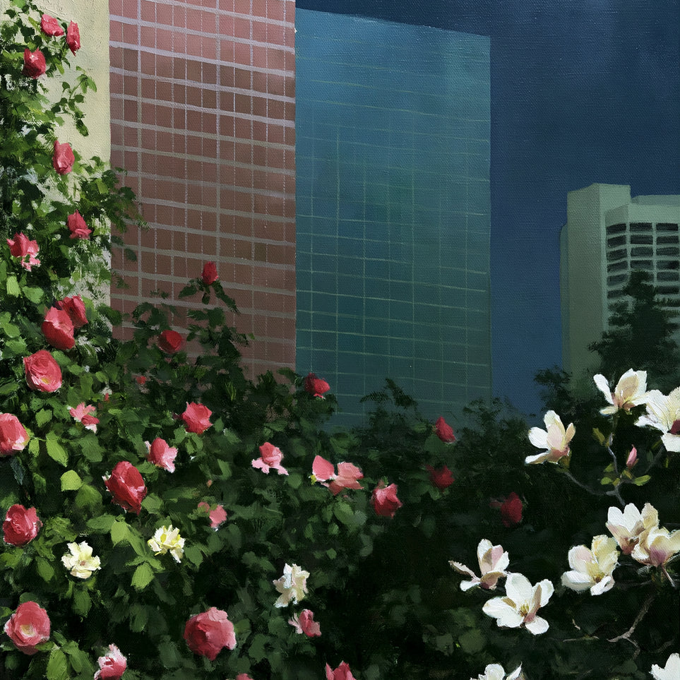 Flowers at the foot of towers