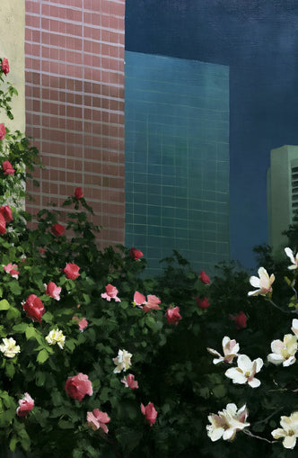 Flowers at the foot of towers