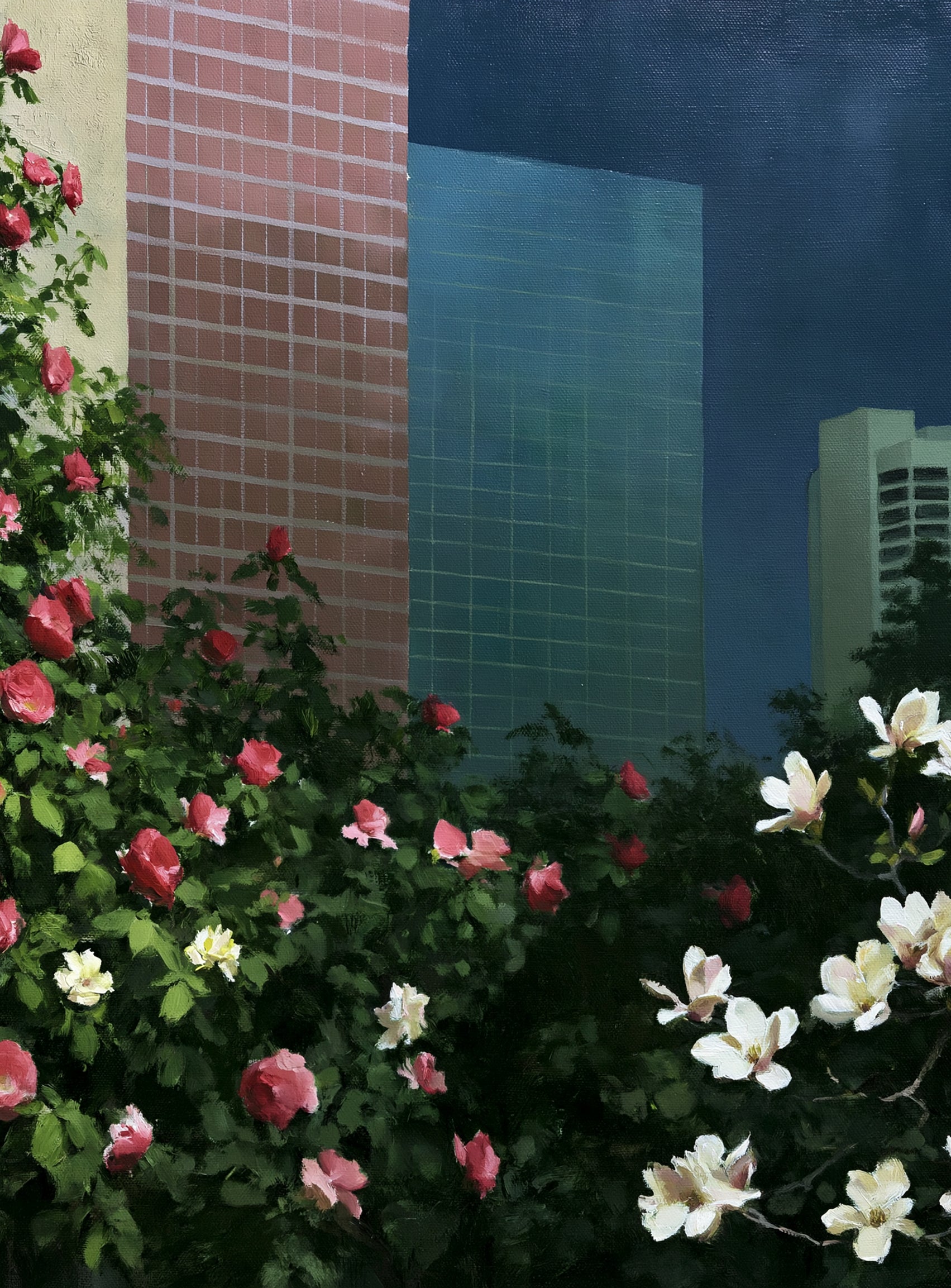 Flowers at the foot of towers