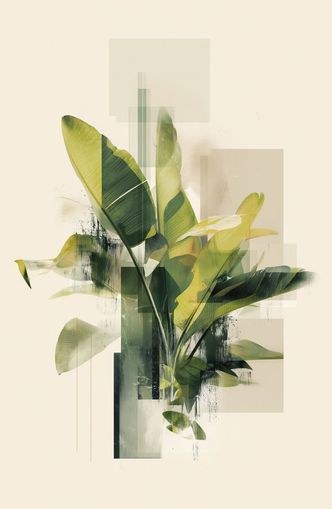 Green leaves among glassy blocks