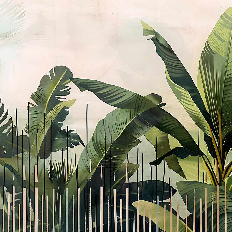 Tropical leaves behind black bars