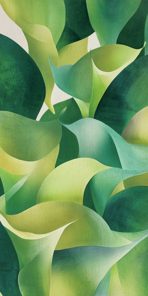 Overlapping curled green leaves