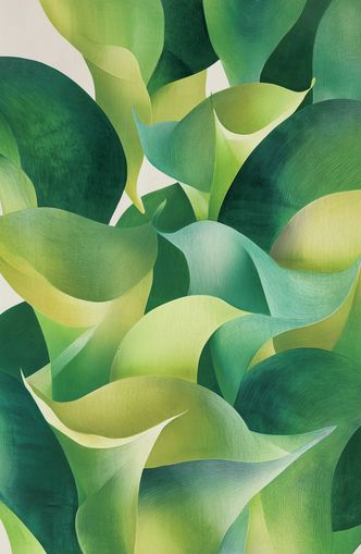 Overlapping curled green leaves