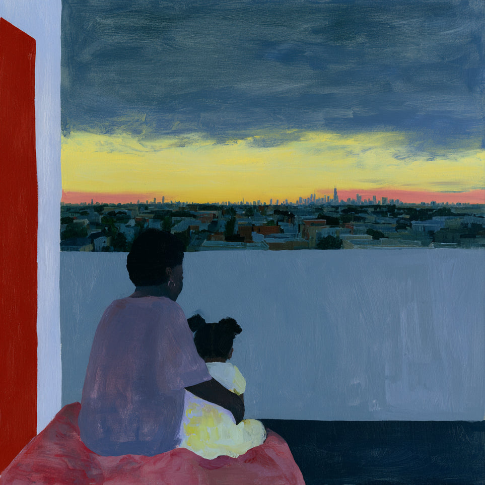 City lights beyond the parapet