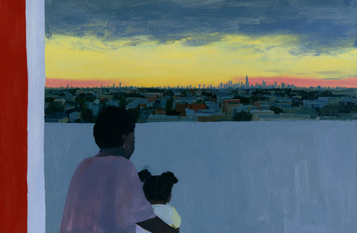 City lights beyond the parapet